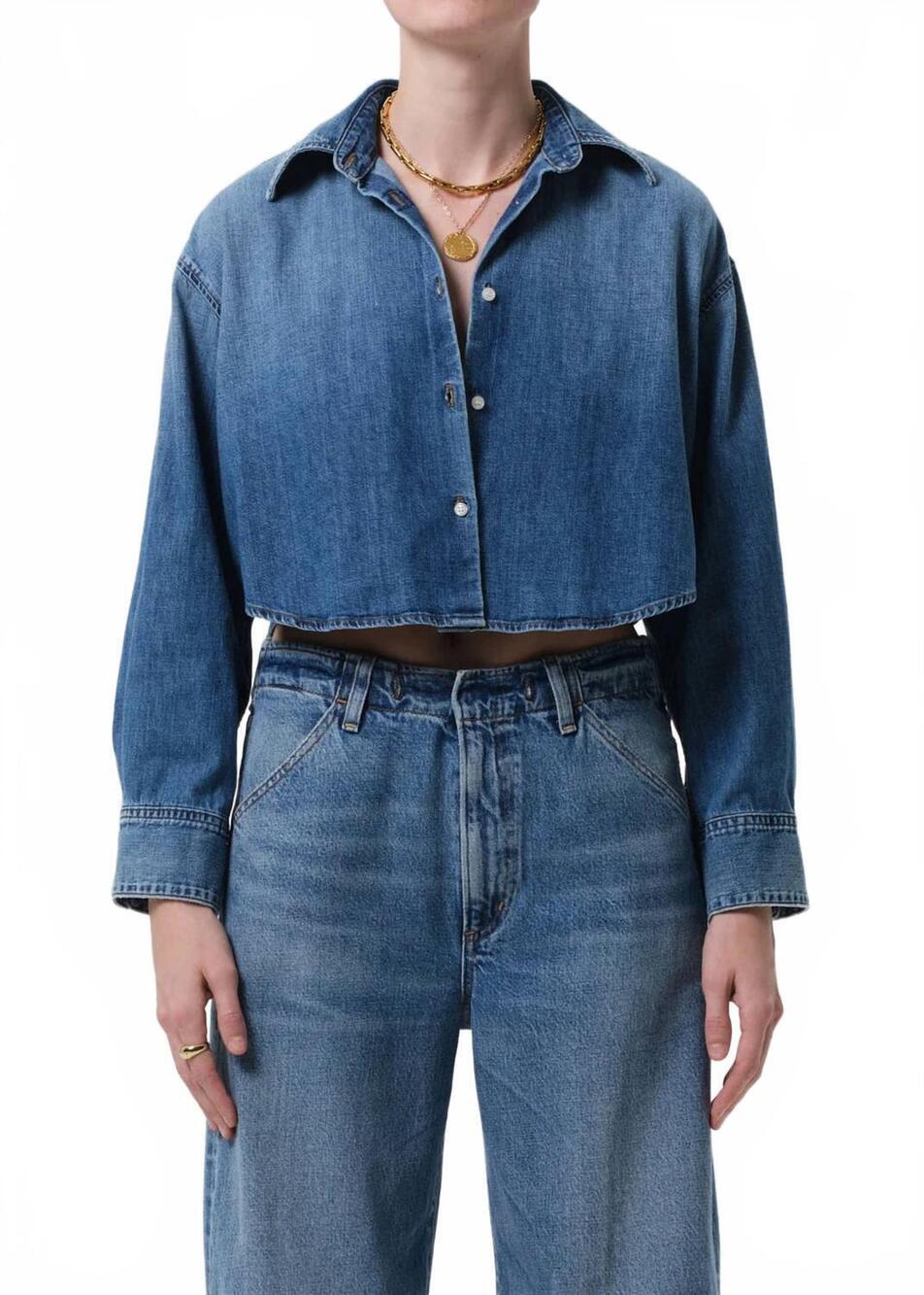 NEW CITIZENS OF HUMANITY ana cropped shirt in medium indigo